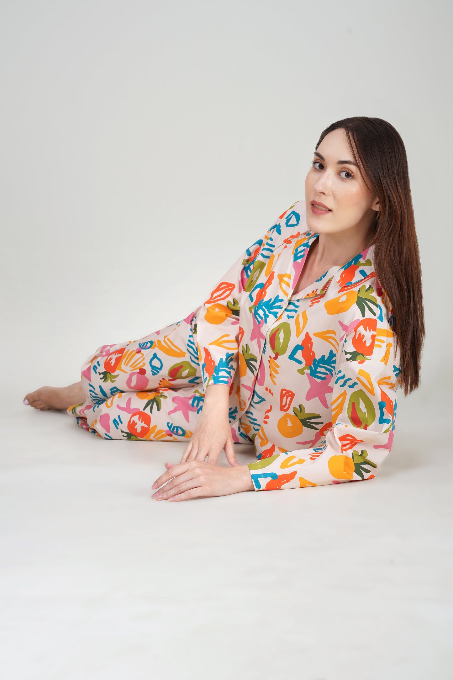 Multi color Pineapple Print Pajama Set - thebriefsstory