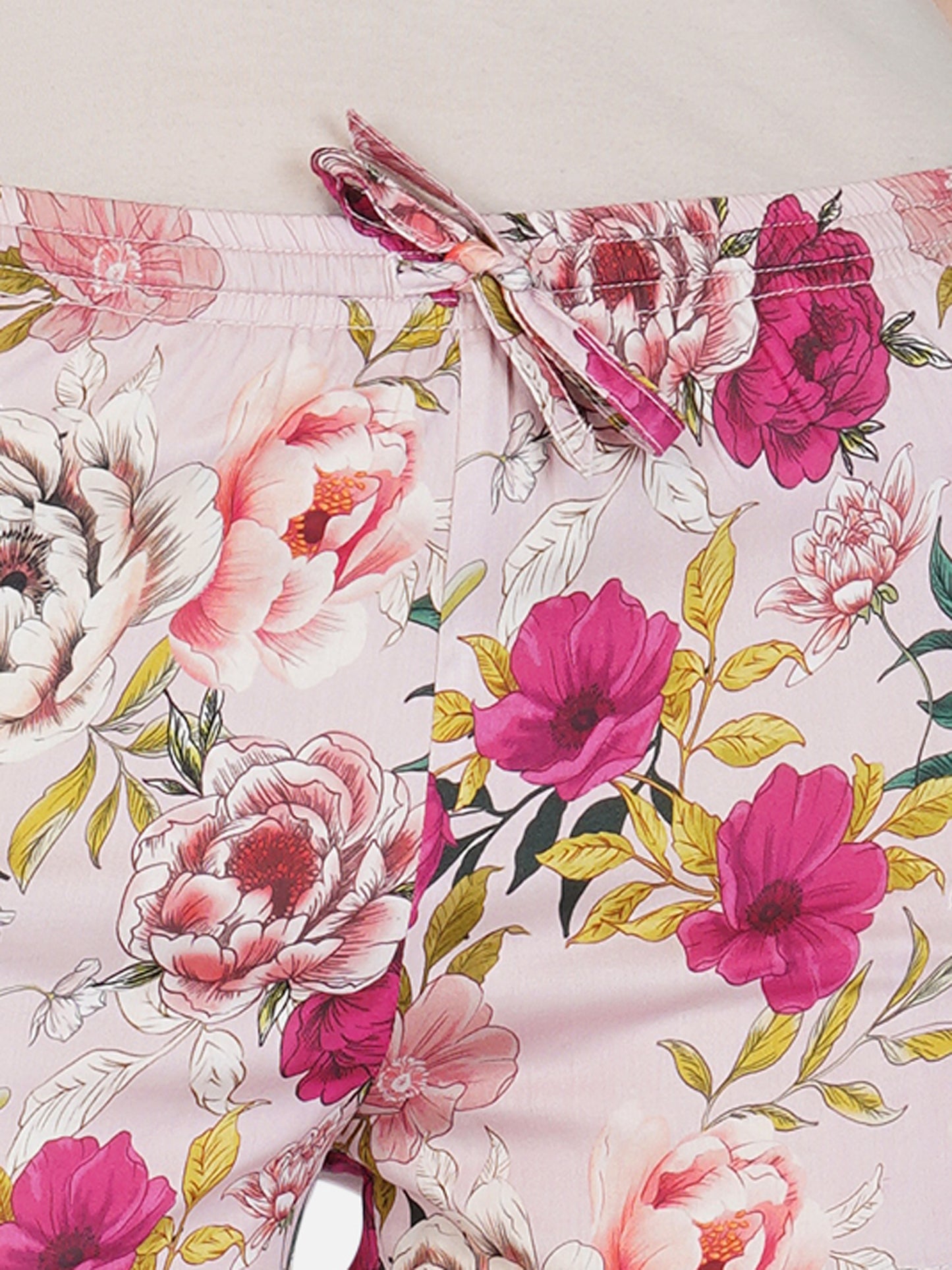 Pink Floral Cotton Satin Mini shorts - thebriefsstory