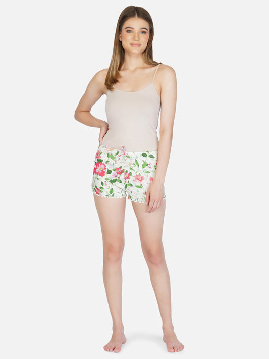 Lt Green floral Viscose Mini shorts - thebriefsstory