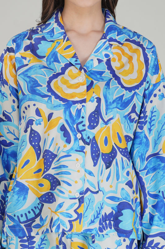 Blue Botanic Mirage Pajama Set - thebriefsstory