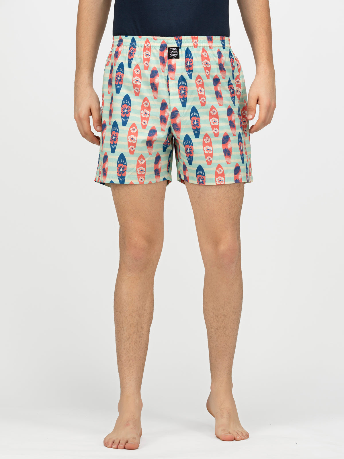 Lt.Blue Surfer printed cotton boxers - thebriefsstory