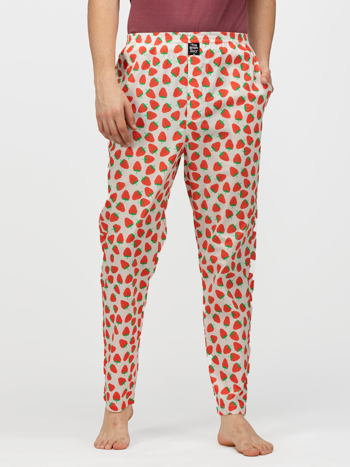 White Strawberry Print Cotton Pajamas - thebriefsstory