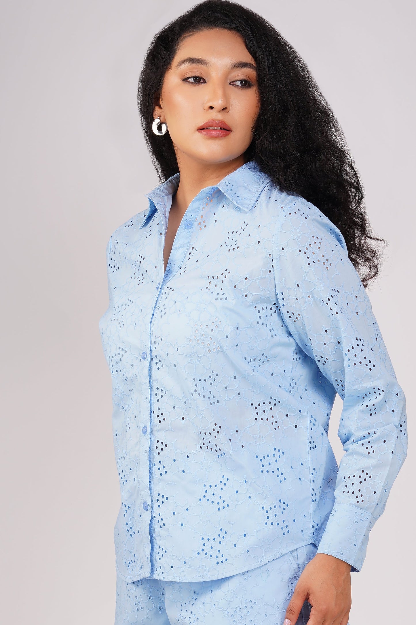 Sky Blue Schiffli Regular Shirt