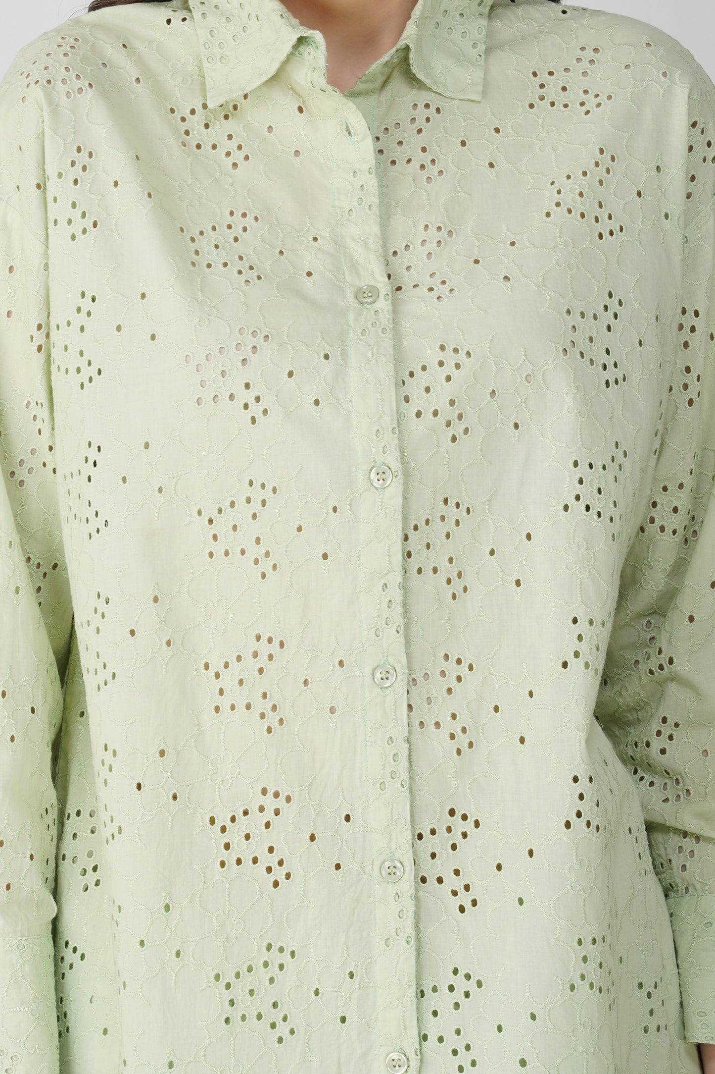 Pista Green Schiffli Boyfriend Shirt - thebriefsstory