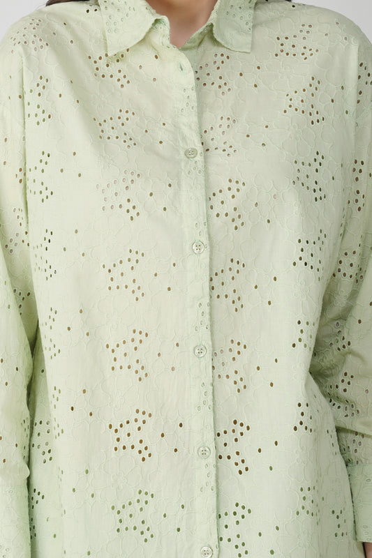 Pista Green Schiffli Boyfriend Shirt - thebriefsstory