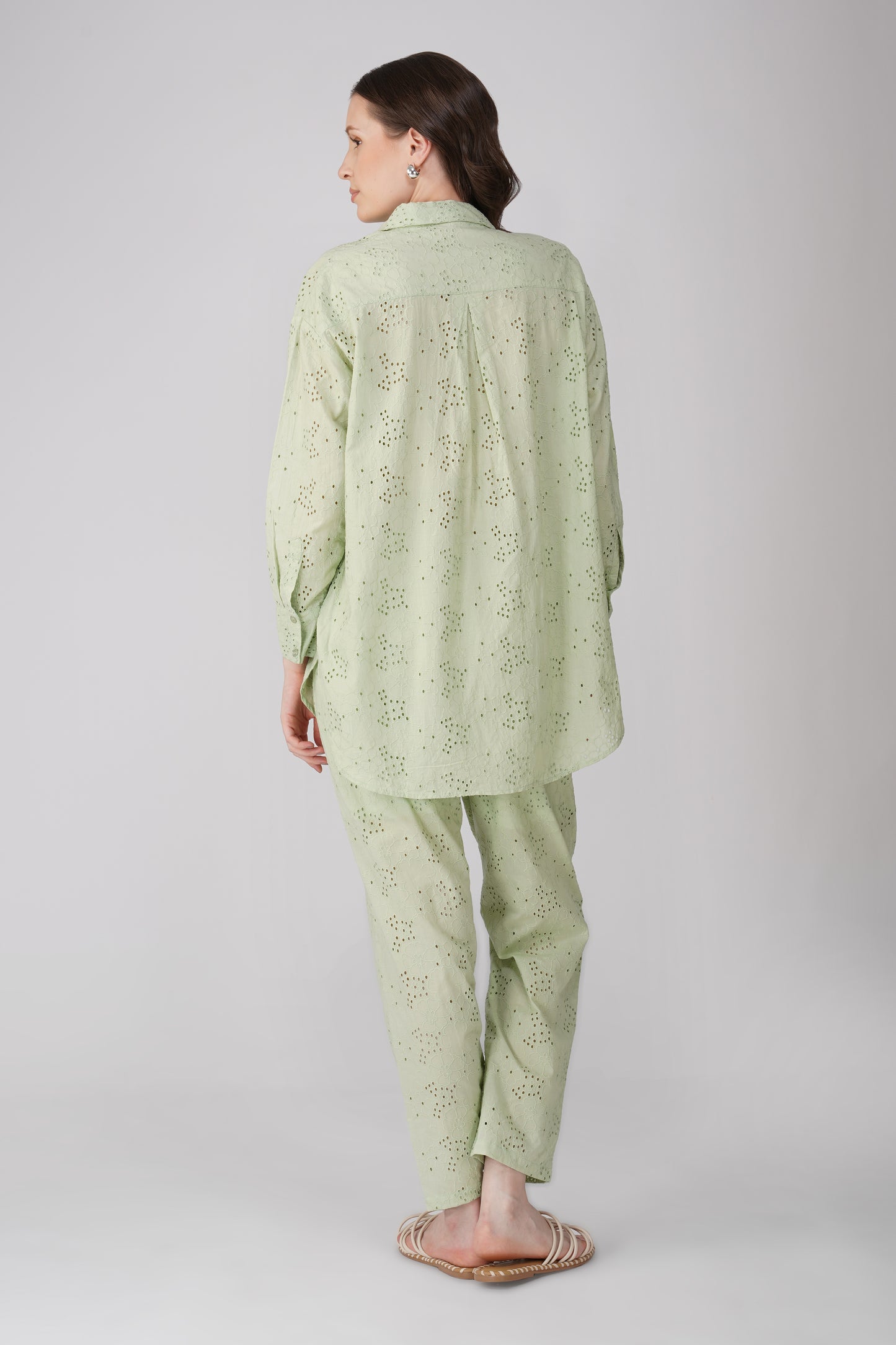 Pista Green Schiffli Boyfriend Shirt - thebriefsstory