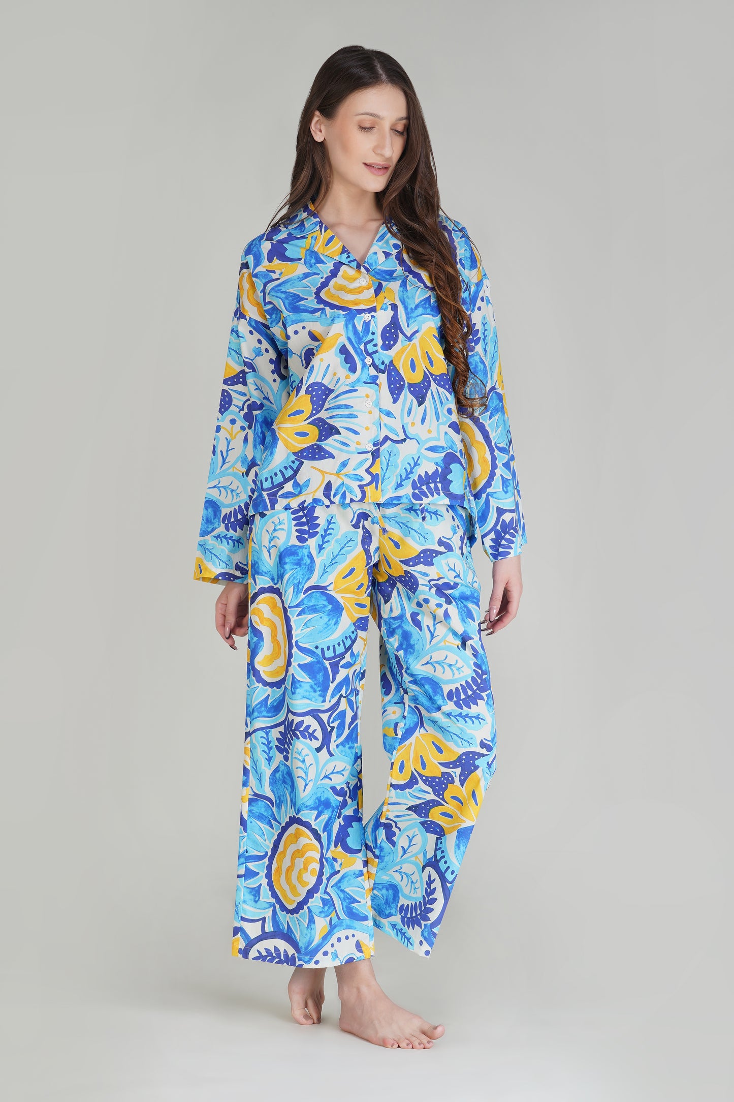 Blue Botanic Mirage Pajama Set - thebriefsstory