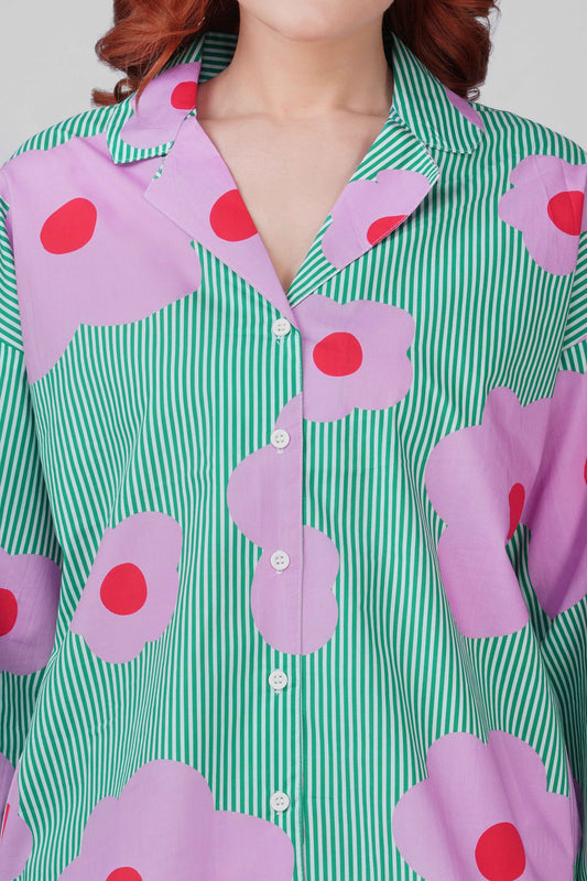 Green Flower Power Pajama Set| Made to Order