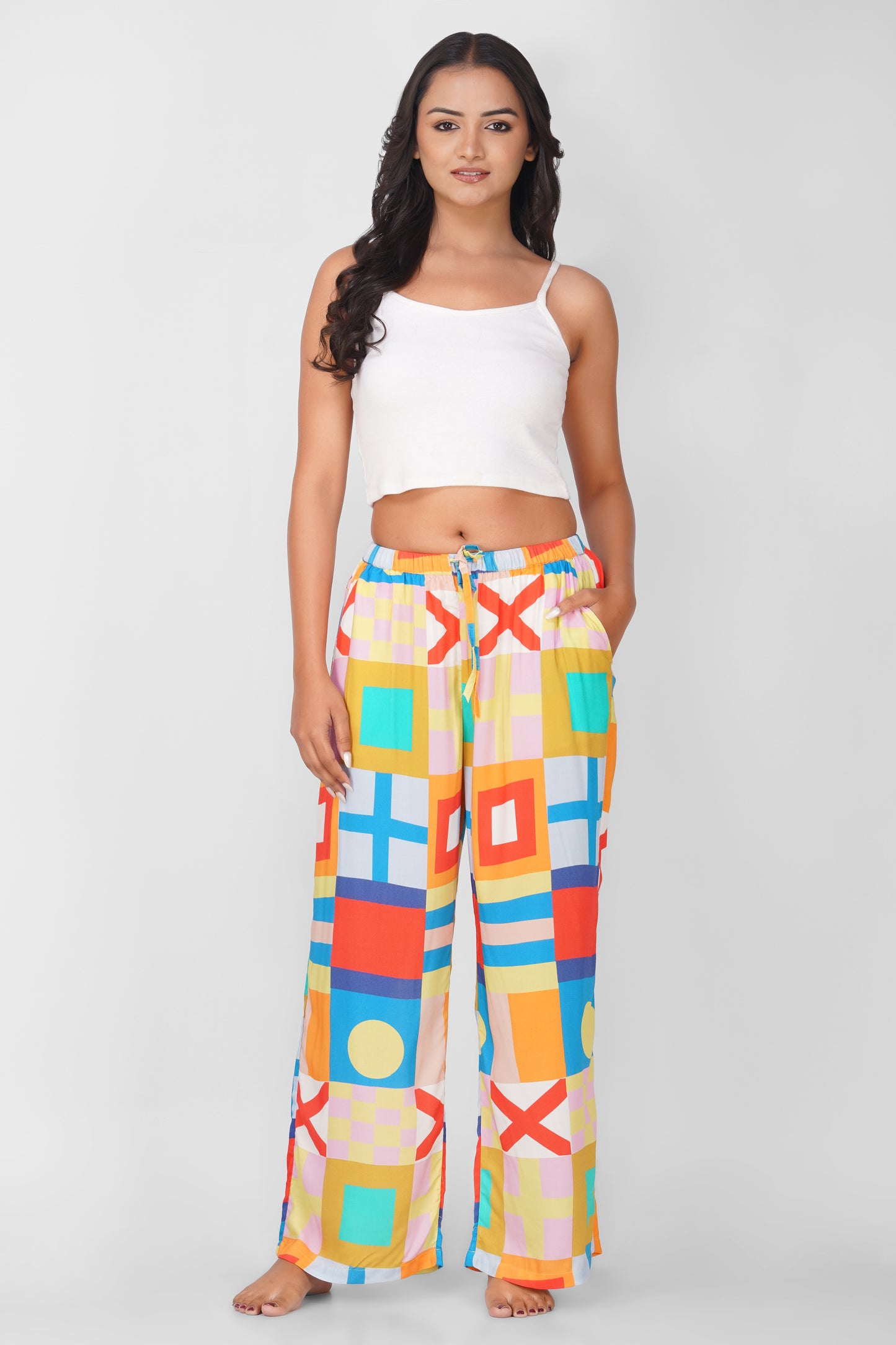 Colorful Geometric Print Viscose Pajamas - thebriefsstory