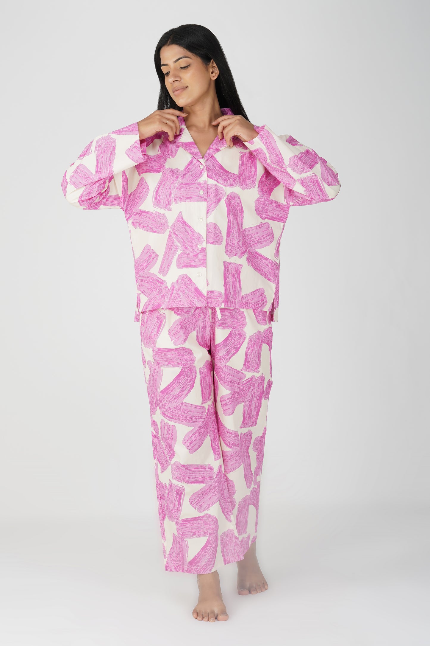Pink Brushstroke Pajama Set - thebriefsstory