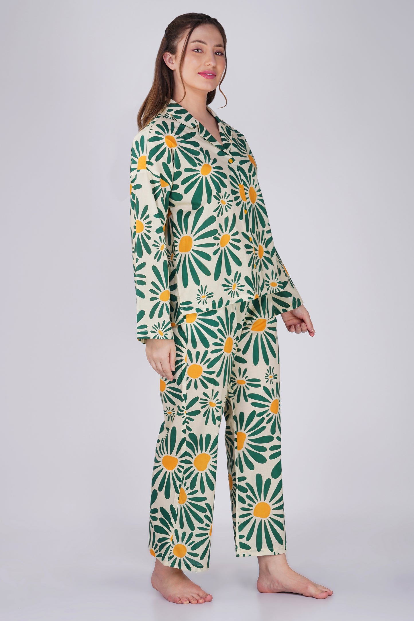 Green Sunlit Flora Pyjama set - thebriefsstory