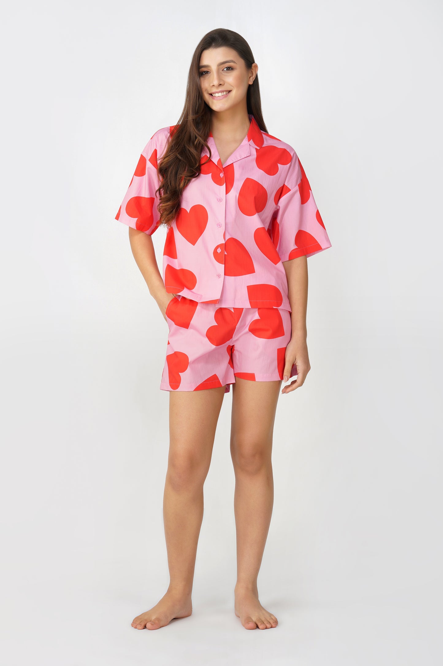 Red & Pink Big Hearts Shorts Set - thebriefsstory
