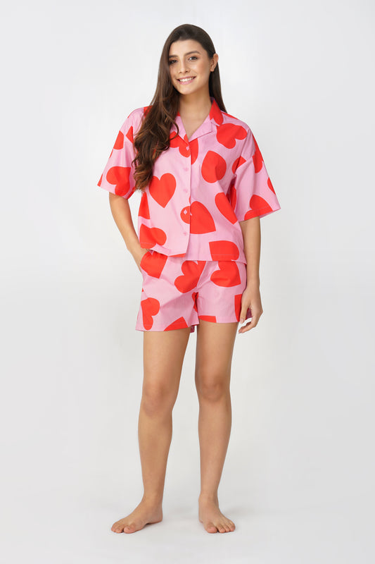 Red & Pink Big Hearts Shorts Set - thebriefsstory