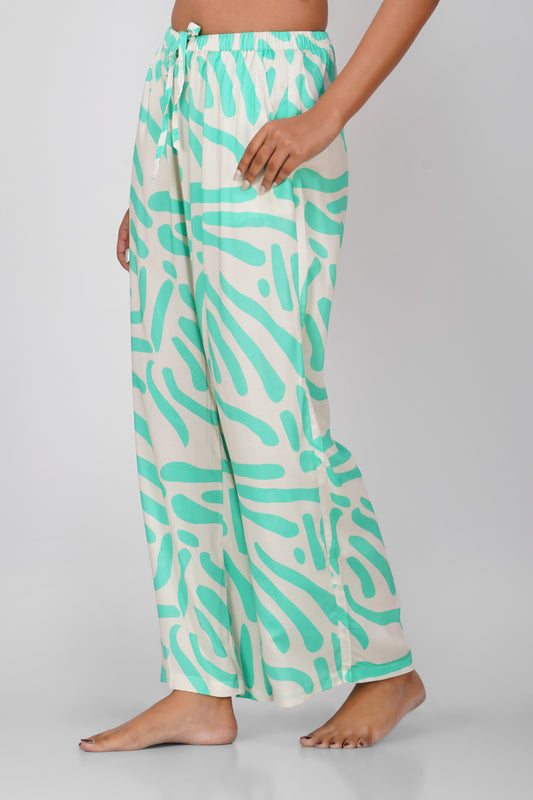 Green / Ecru Abstract Print Viscose Pajamas - thebriefsstory