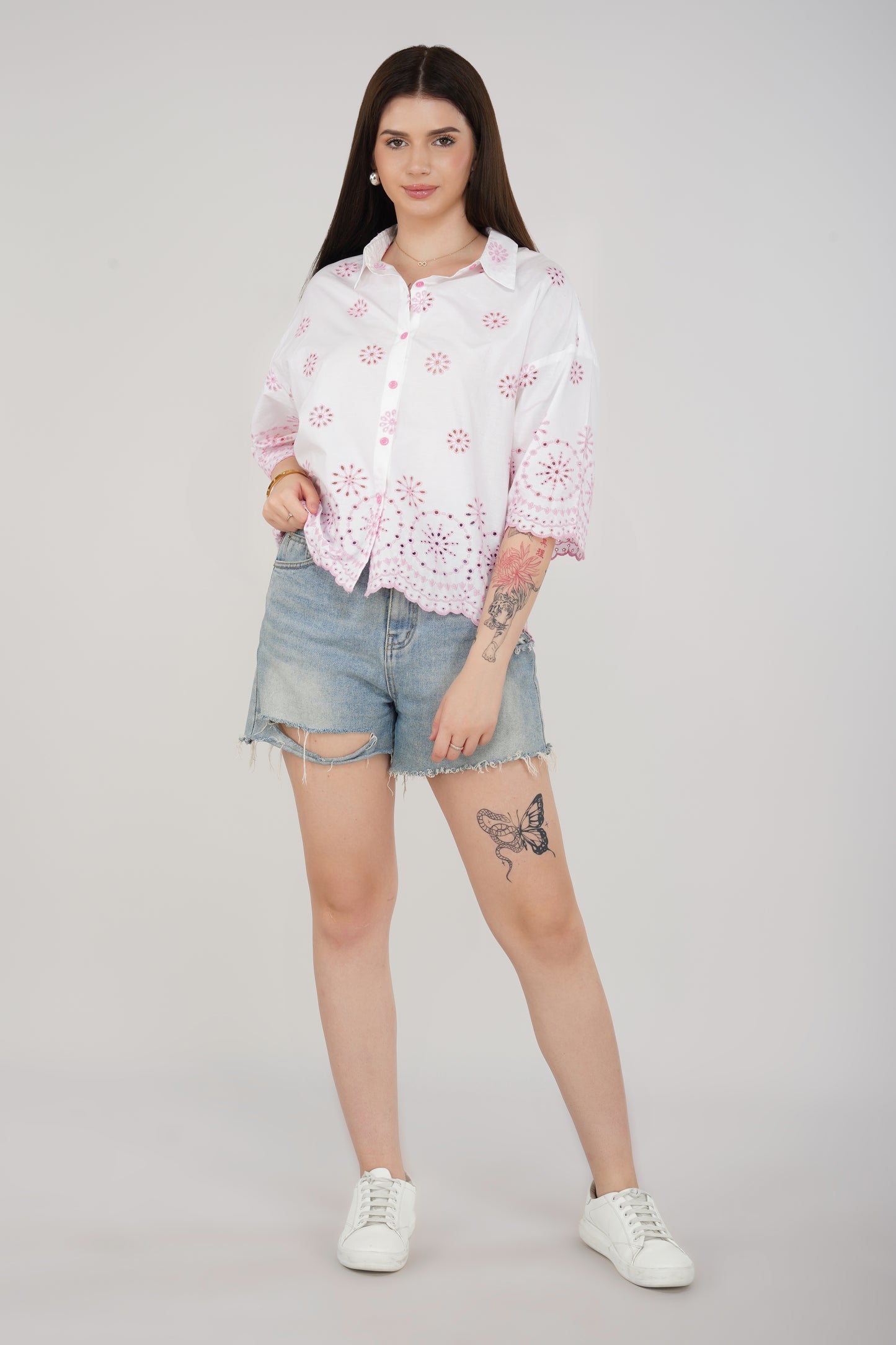 Rosé Embroidered Oversized Shirt - thebriefsstory