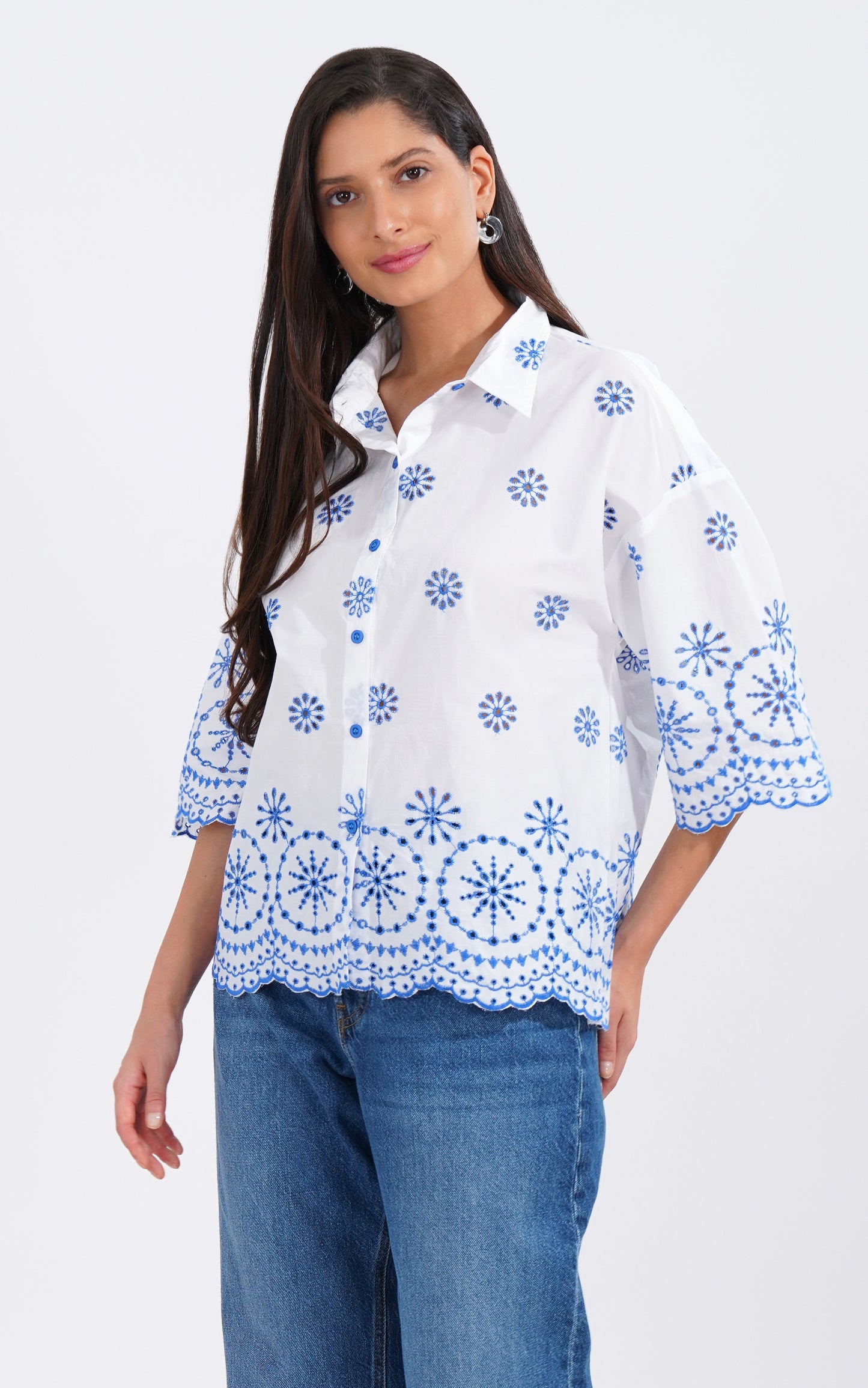 Azure Bloom Embroidered Shirt 💙 - thebriefsstory