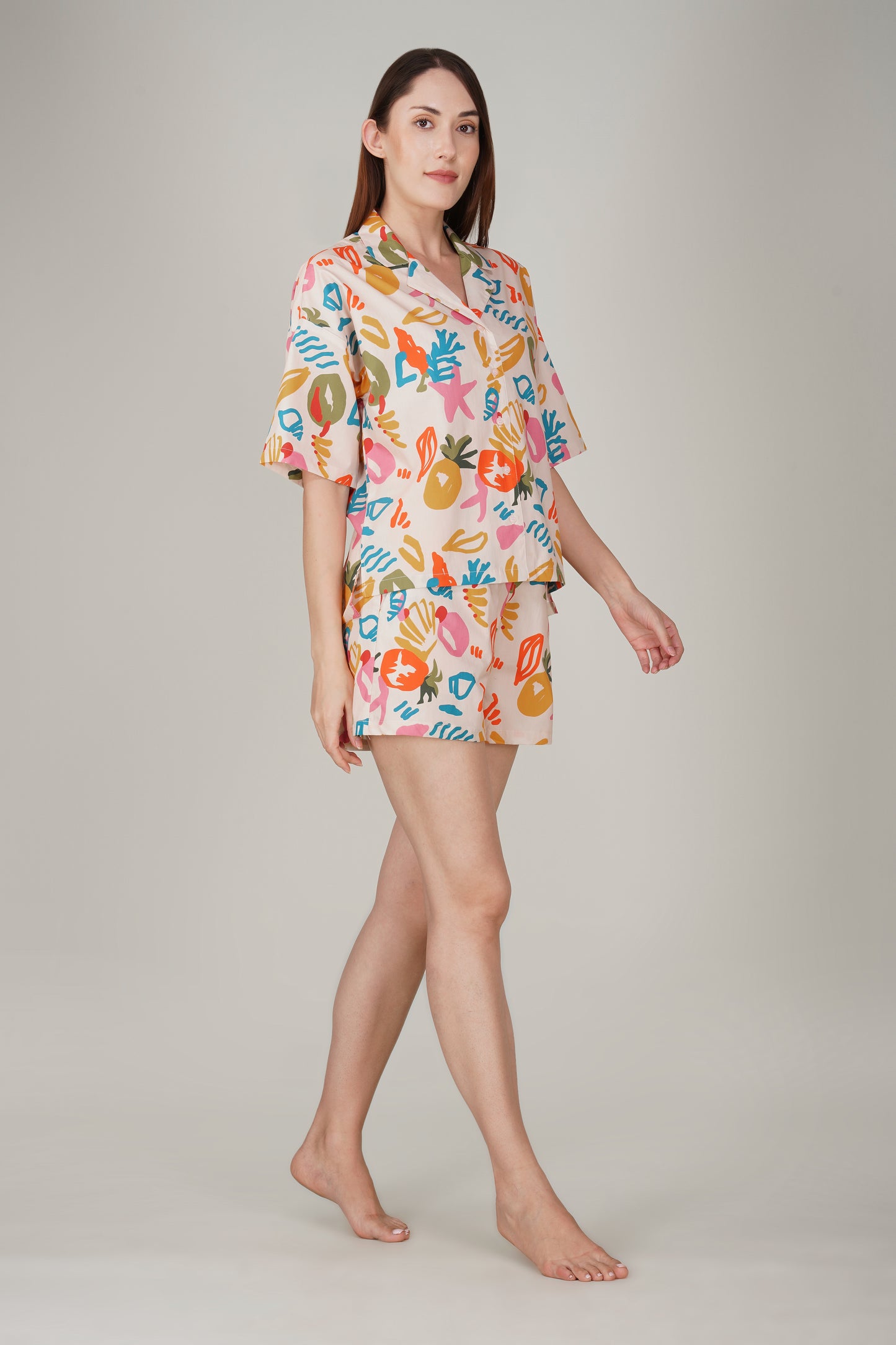 Multi Color Pineapple Print Shorts Set - thebriefsstory