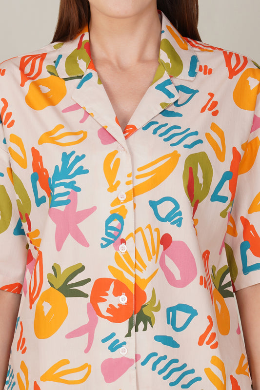 Multi Color Pineapple Print Shorts Set - thebriefsstory