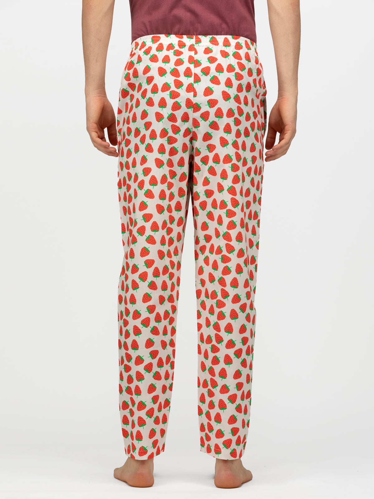 White Strawberry Print Cotton Pajamas - thebriefsstory