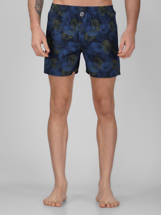 Navy Palm Print Cotton Boxer Shorts - thebriefsstory