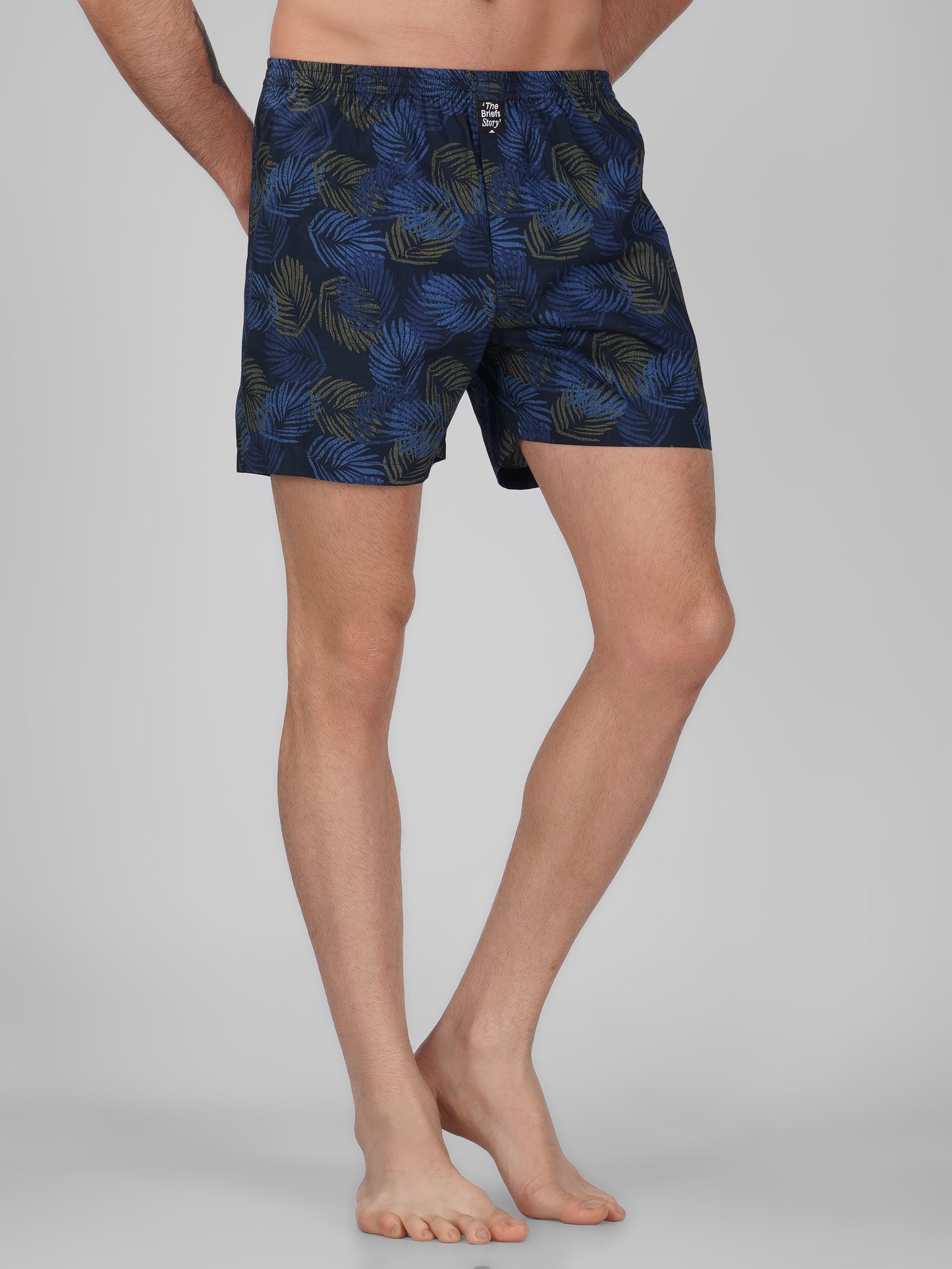 Navy Palm Print Cotton Boxer Shorts - thebriefsstory