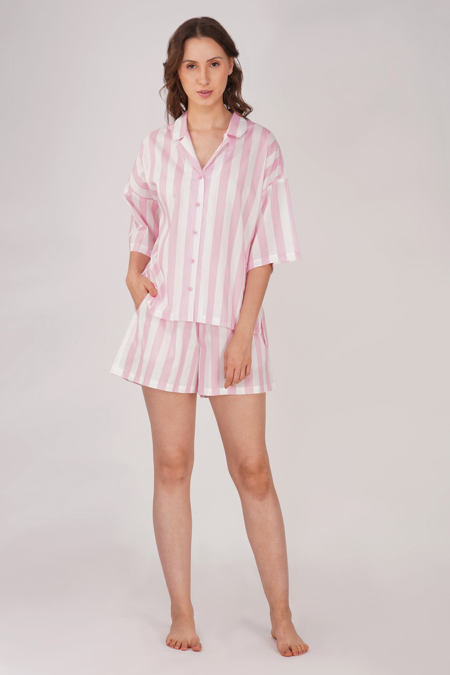 Pink Candy Stripes Shorts Set - thebriefsstory