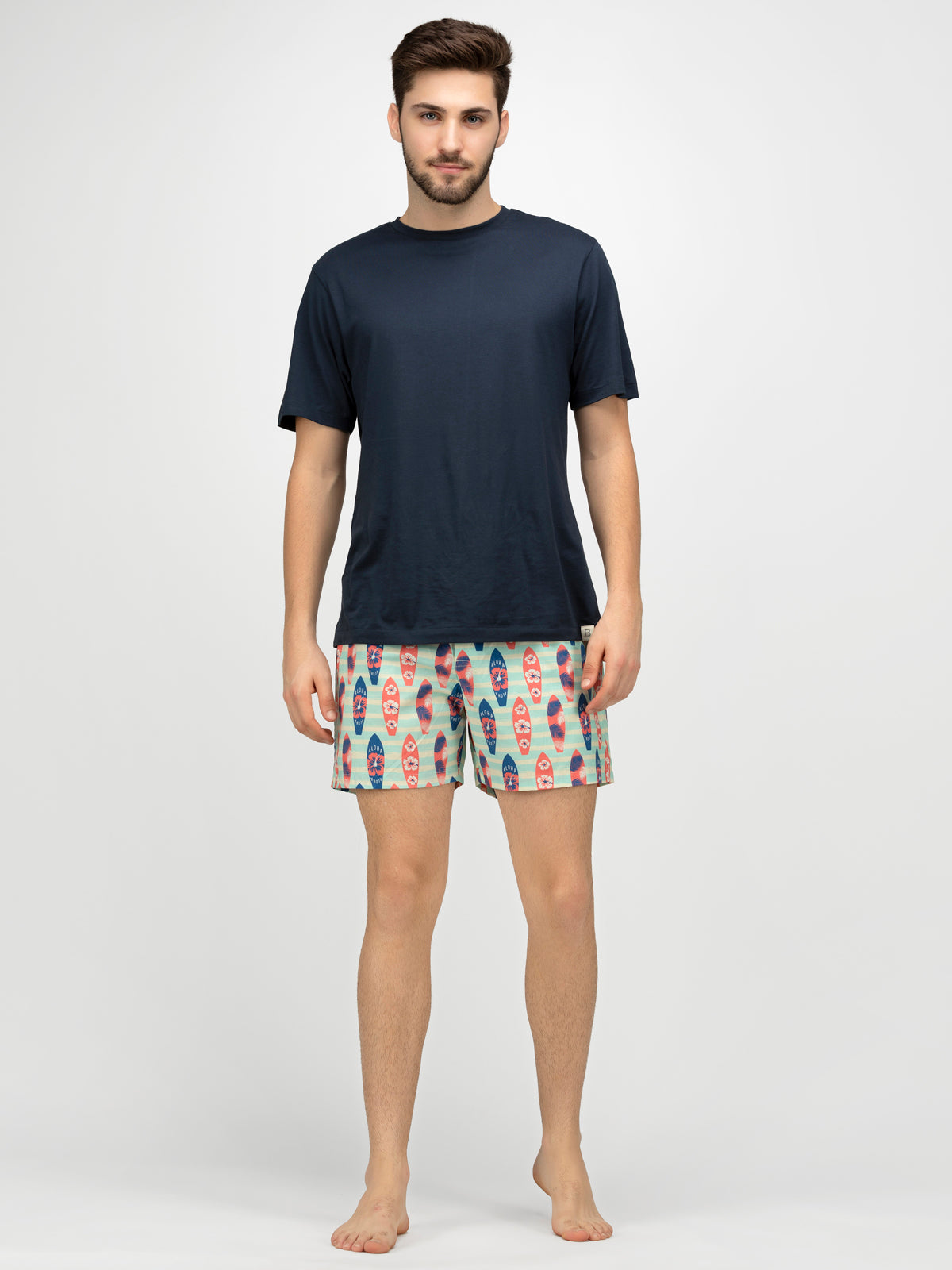 Lt.Blue Surfer printed cotton boxers - thebriefsstory