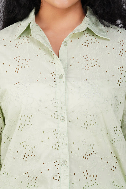 Lt Green Schiffli Regular Shirt - thebriefsstory