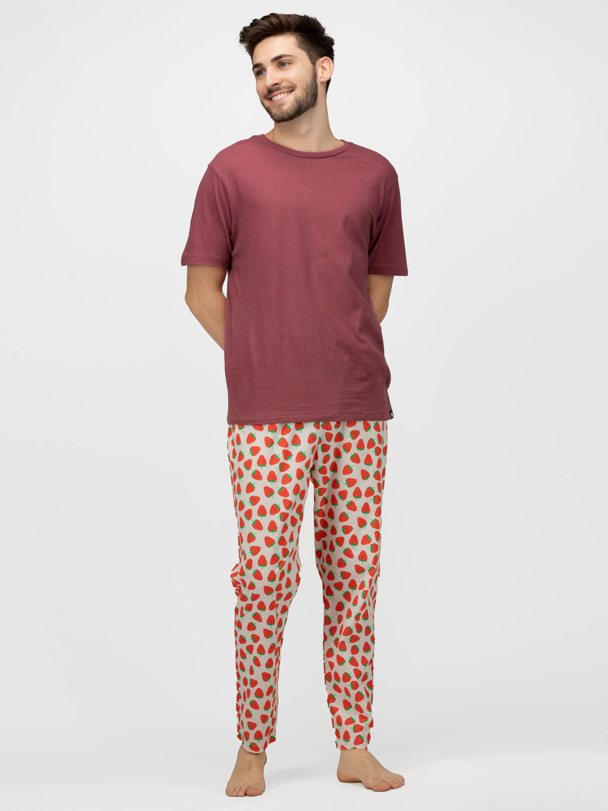 White Strawberry Print Cotton Pajamas - thebriefsstory