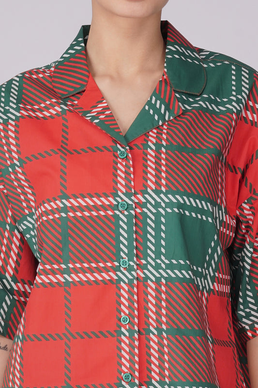 Red Plaid Cozy Shorts Set