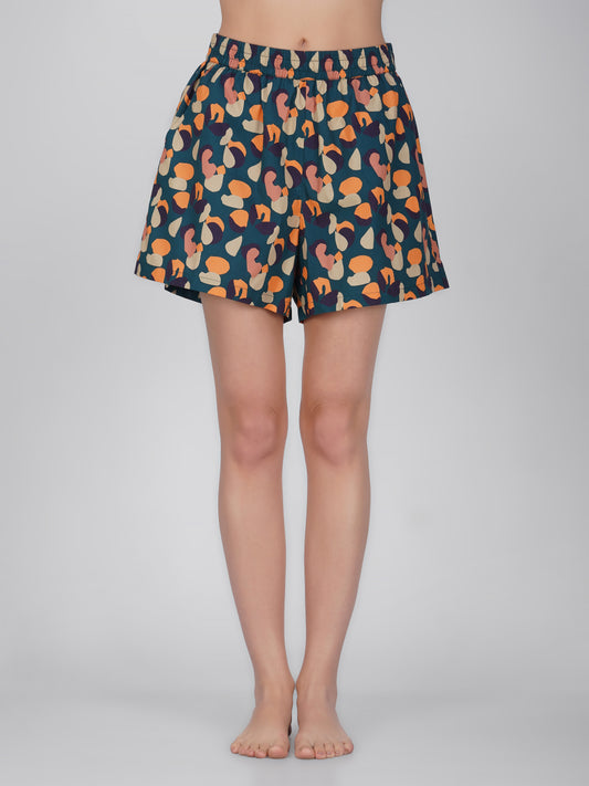 Green Leo Print Cotton Shorts - thebriefsstory