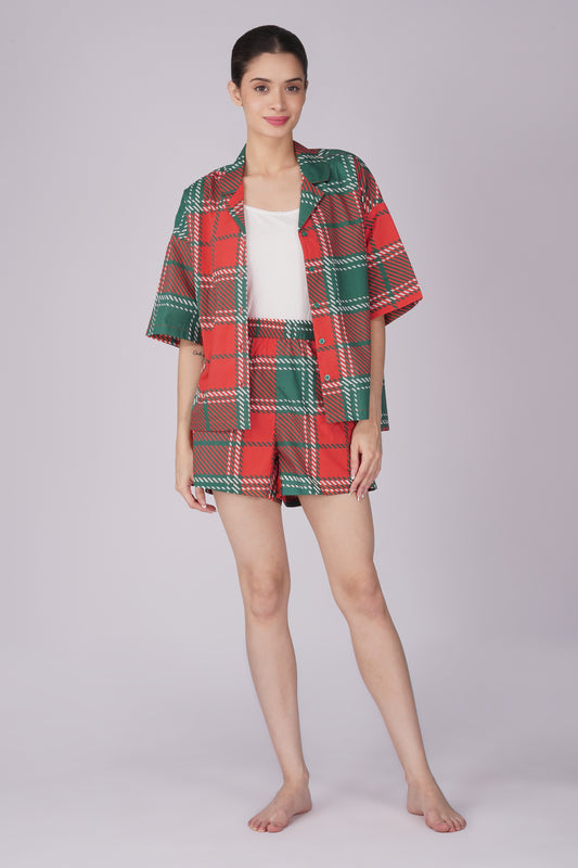 Christmas Plaid Cozy Shorts Set