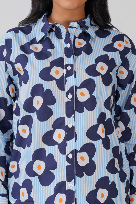 Blue Flower Cotton Shirt