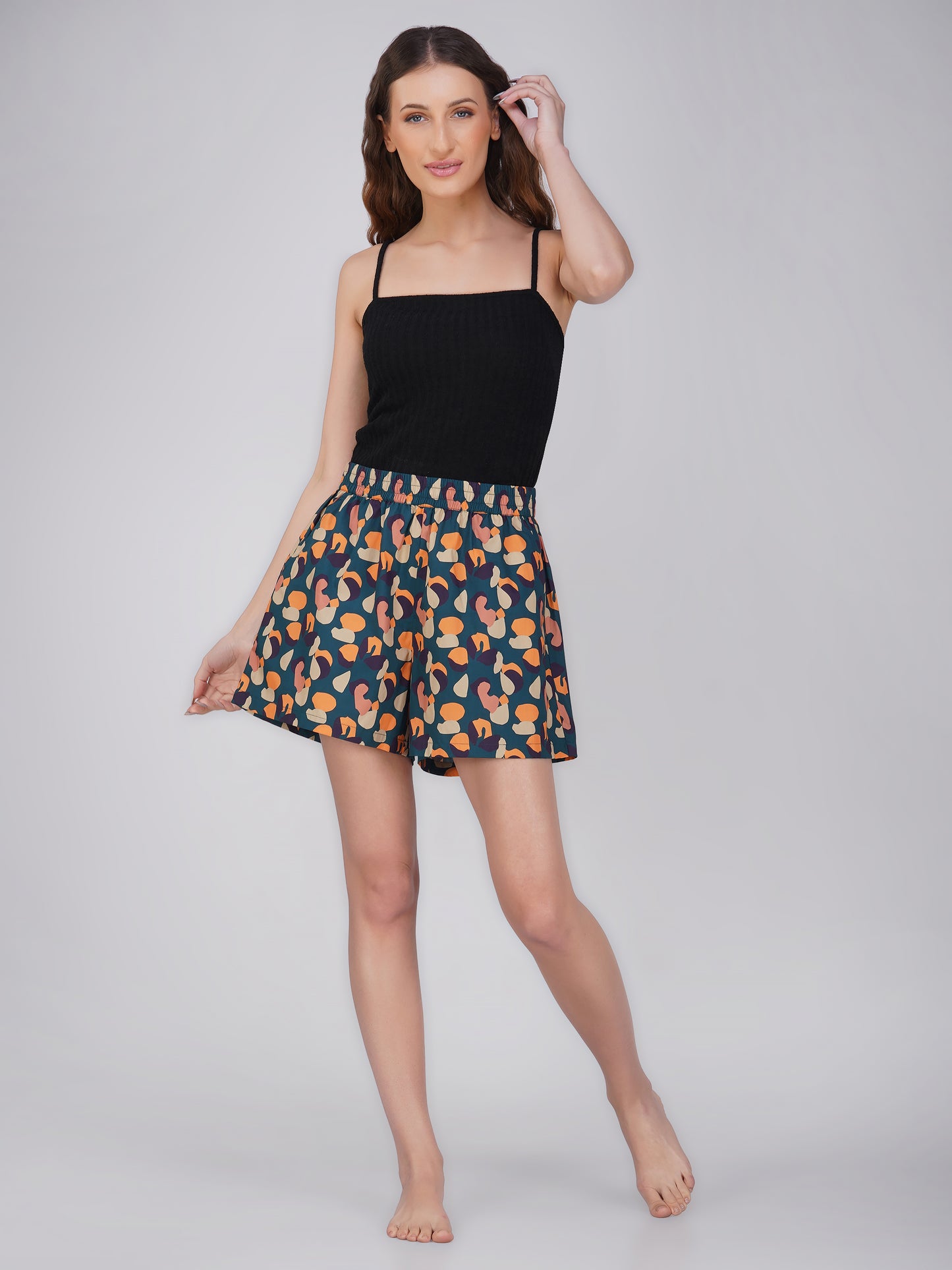 Green Leo Print Cotton Shorts - thebriefsstory