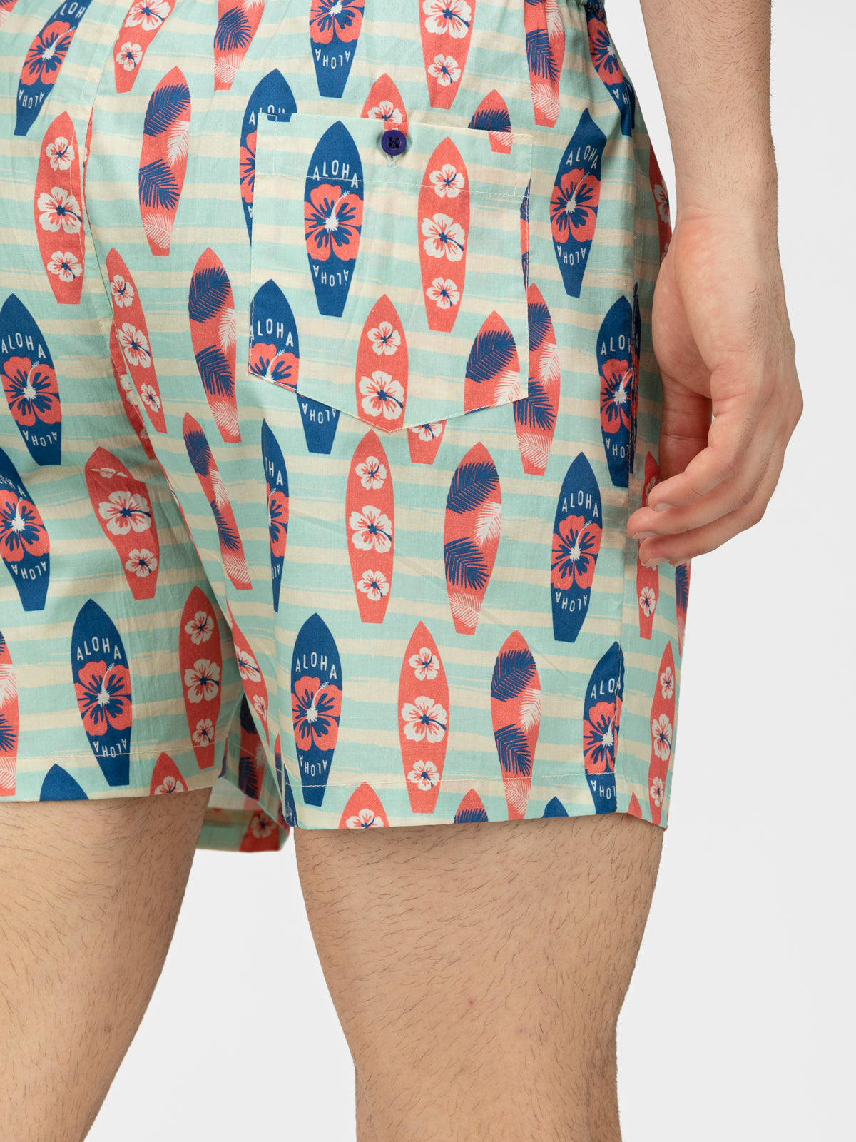 Lt.Blue Surfer printed cotton boxers - thebriefsstory
