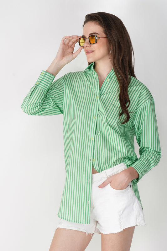 Mint Stripe Longline Cotton Shirt 🍃 - thebriefsstory
