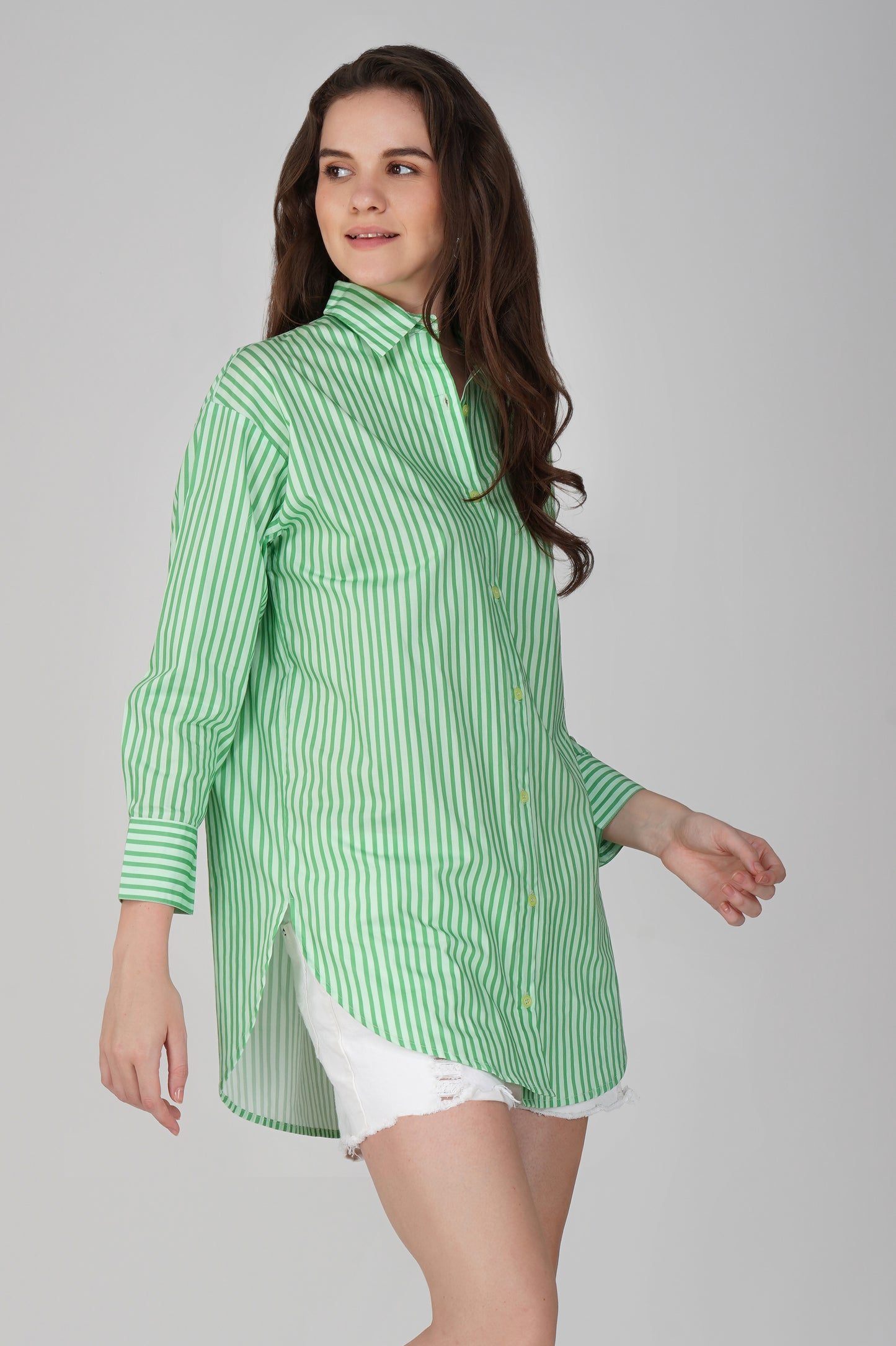 Mint Stripe Longline Cotton Shirt 🍃 - thebriefsstory