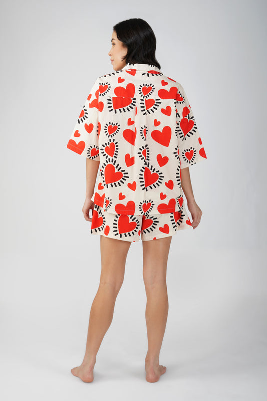 Red Quirky Hearts Shorts Set - thebriefsstory