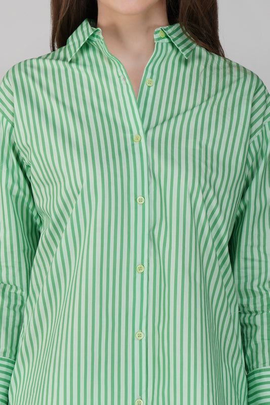 Mint Stripe Longline Cotton Shirt 🍃 - thebriefsstory