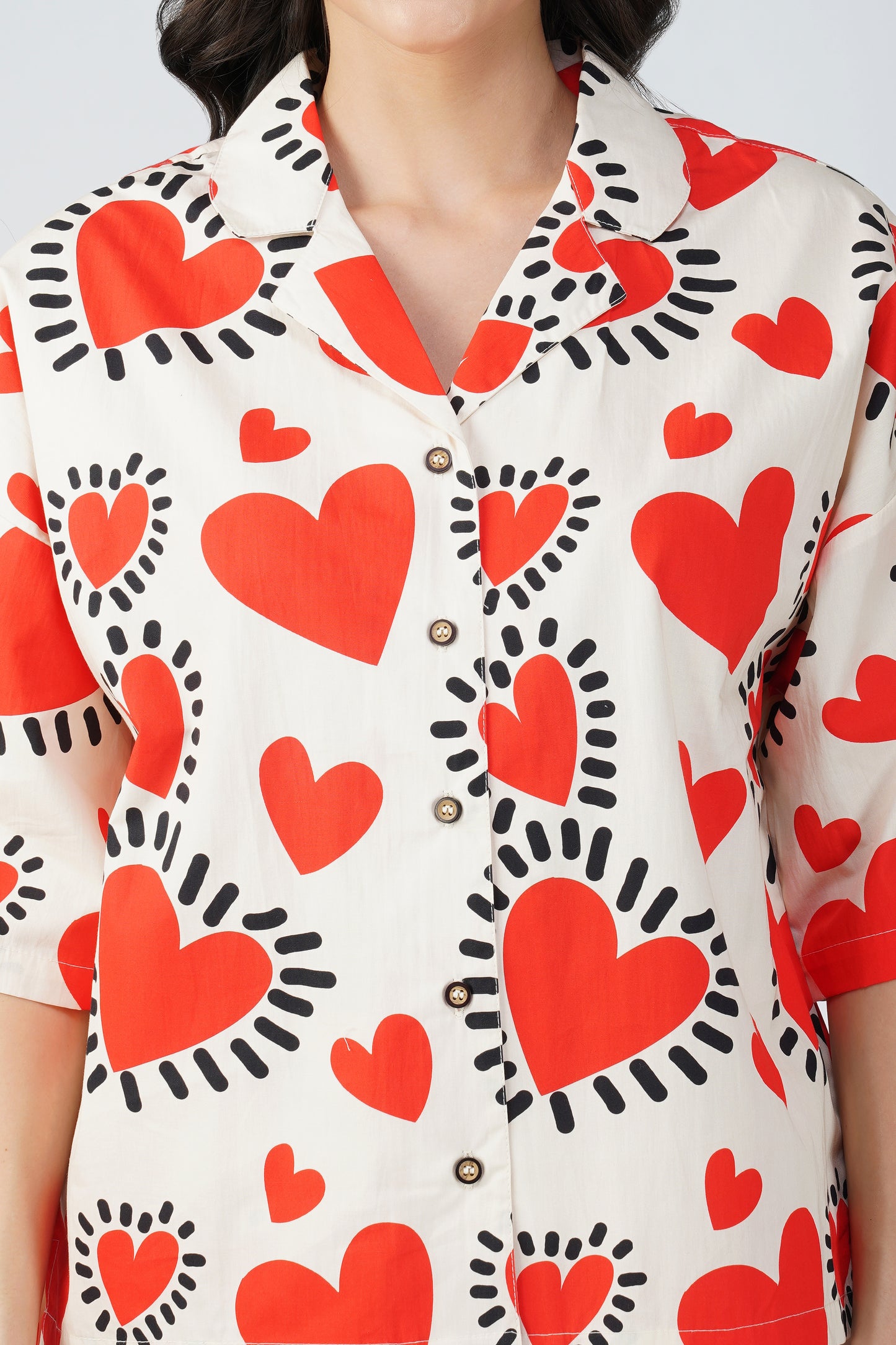 Red Quirky Hearts Shorts Set - thebriefsstory