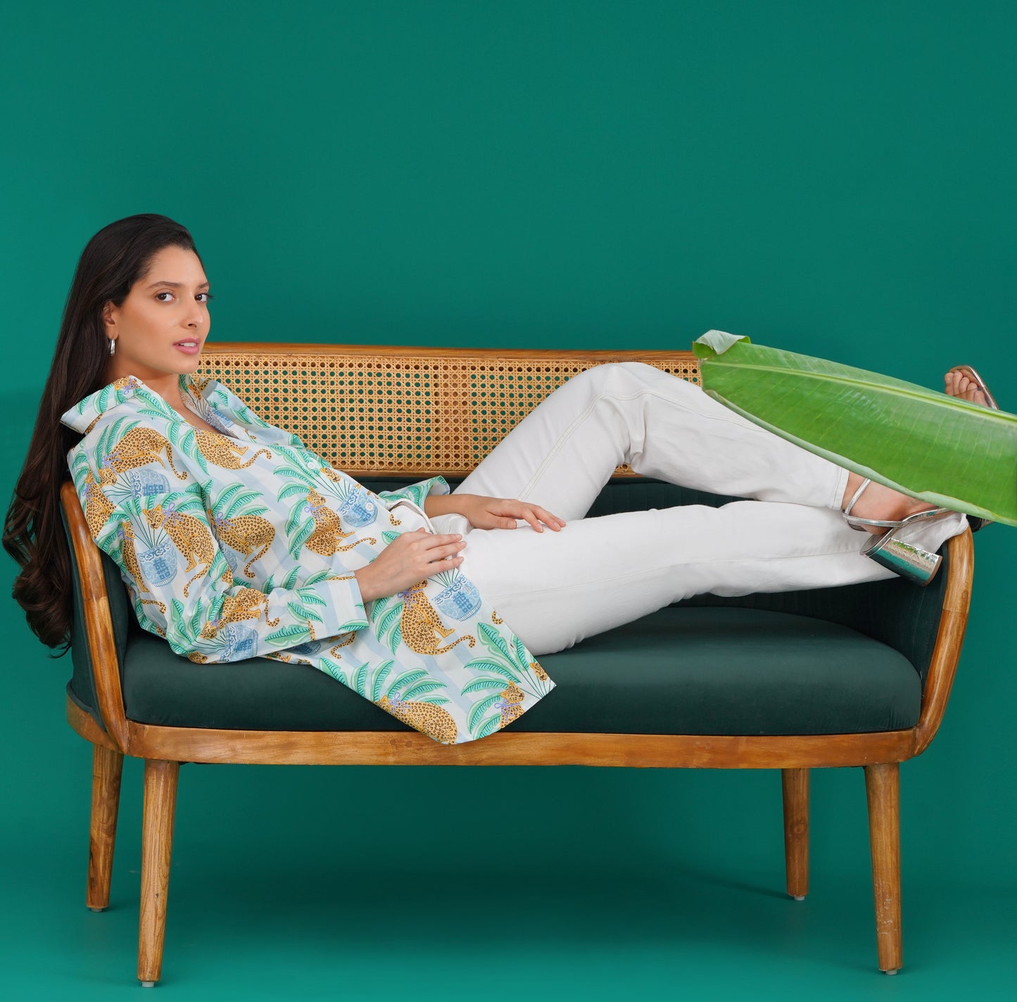 Palm Panther Longline Cotton Shirt - thebriefsstory