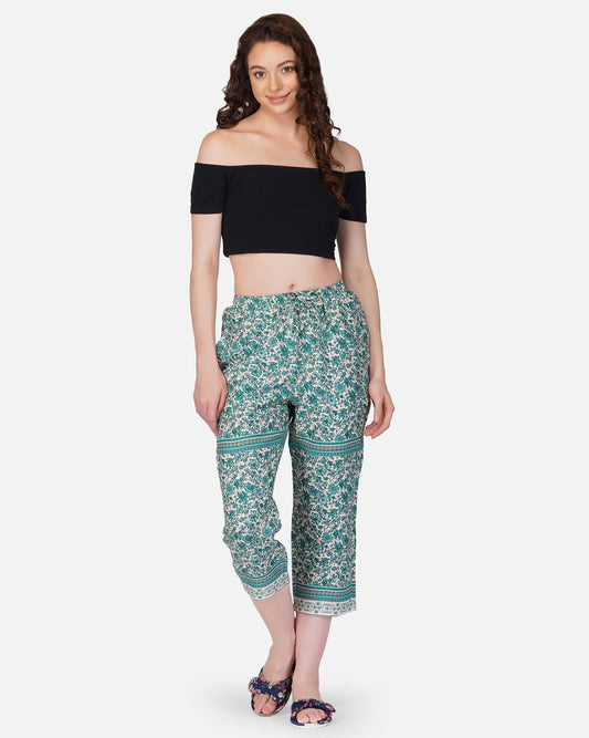 Green floral viscose capris - thebriefsstory