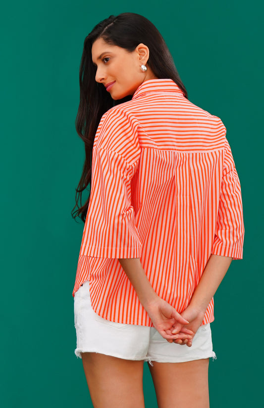 Coral Stripes Oversized Shirt🧡✨ - thebriefsstory