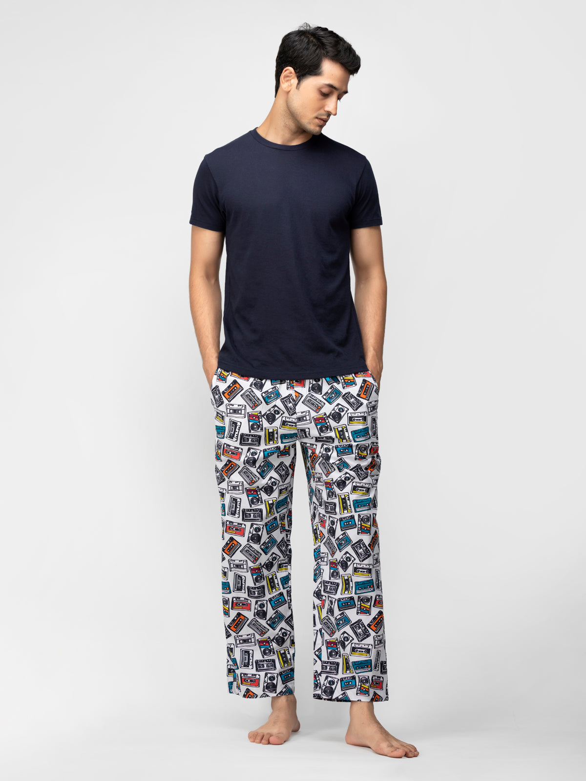 White Cassette Print Cotton Pajamas - thebriefsstory
