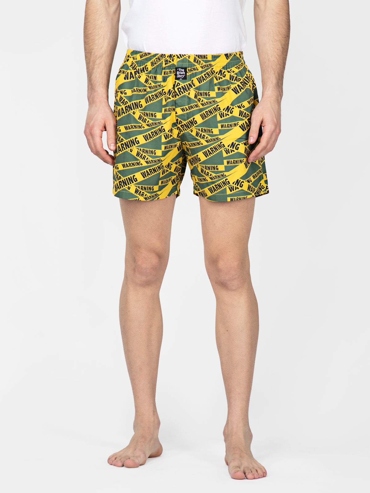 Green Warning printed cotton boxers - thebriefsstory