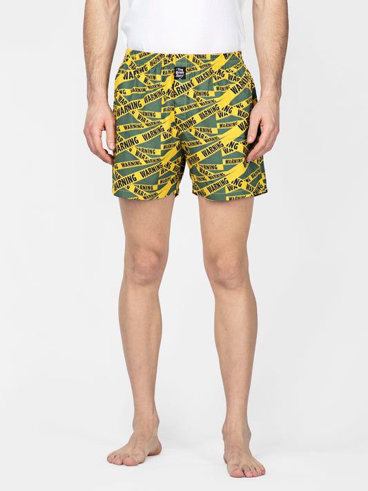 Green Warning printed cotton boxers - thebriefsstory
