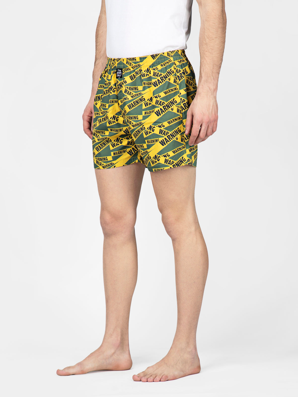 Green Warning printed cotton boxers - thebriefsstory