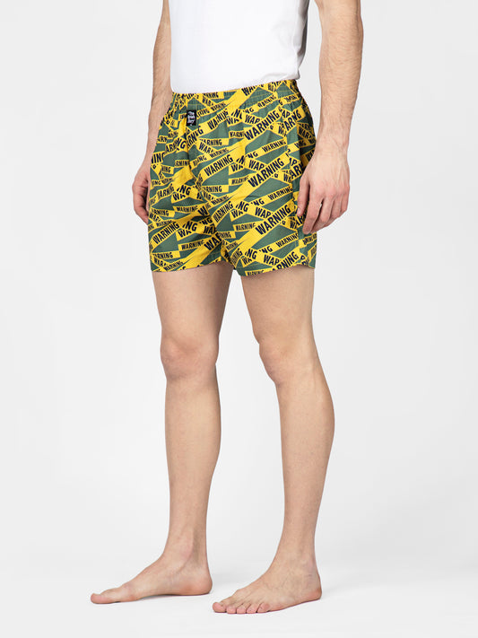 Green Warning printed cotton boxers - thebriefsstory
