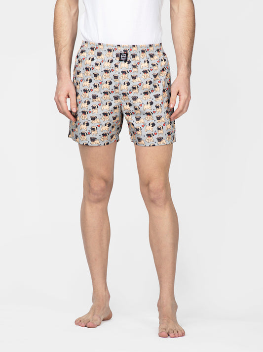 Cute Grey Pug printed cotton boxers - thebriefsstory