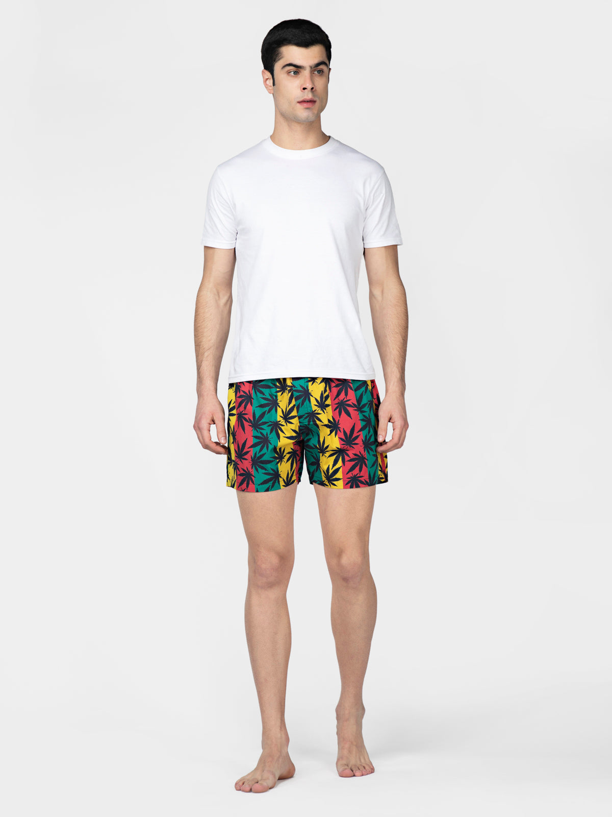Multicolored Leaf Printed Cotton Boxers - thebriefsstory